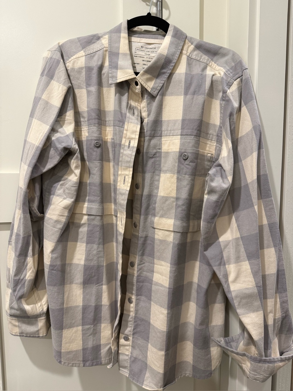 REI Super Soft Gray+Beige Checked Flannel Shirt 1X in 100% Cotton
